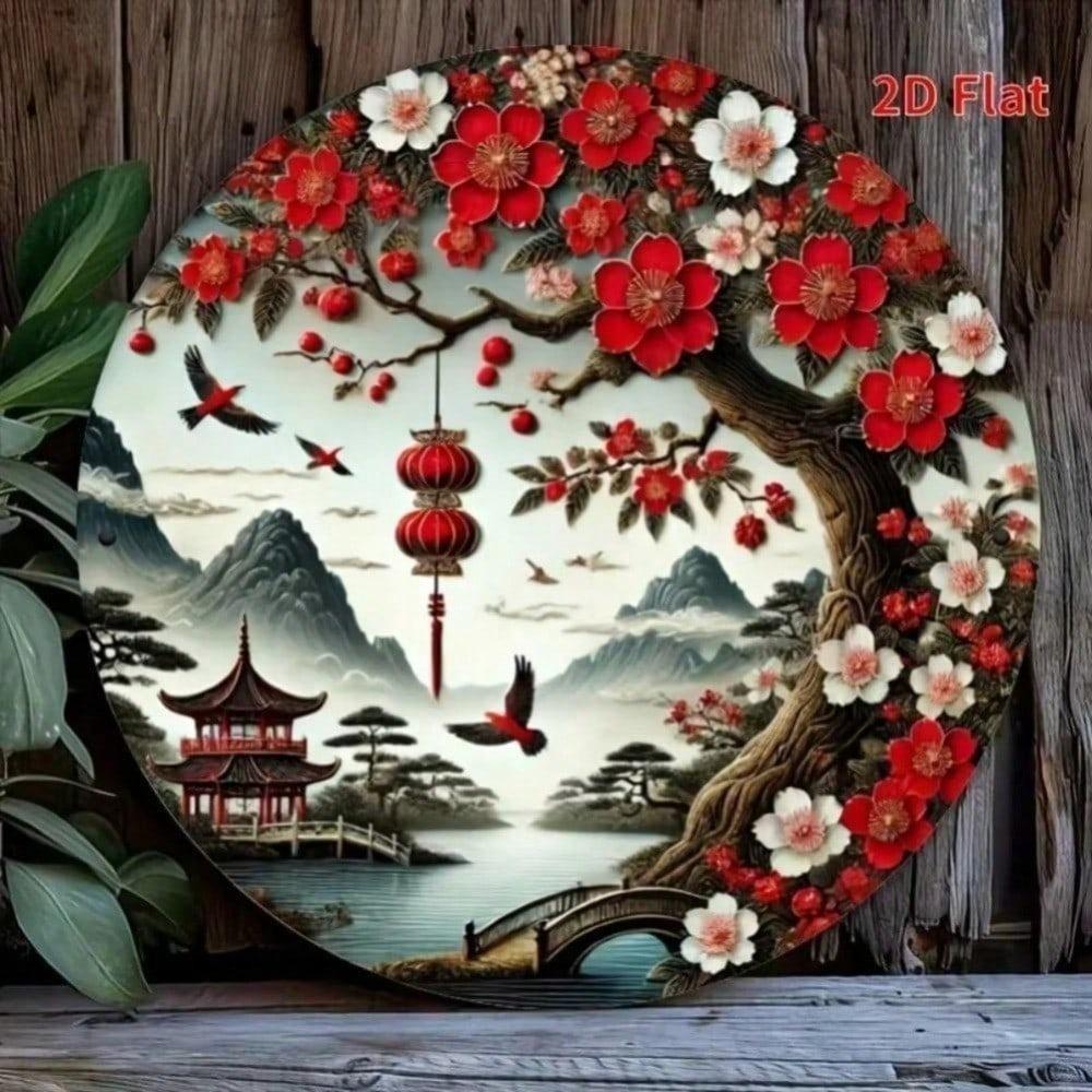 1pc Red Flower Iron Wall Art Farmhouse Metal Sign for Home Living Room Decor