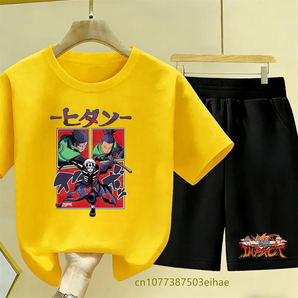 Boys Girls Summer Breathable Children's Short-sleeved Cartoon Print Cute Top and Casual Shorts Set
