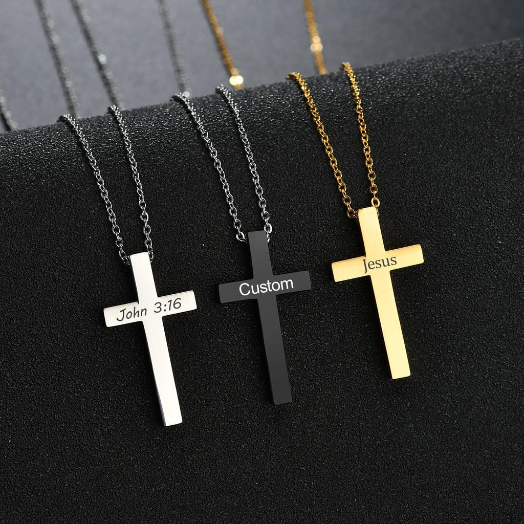Atoztide Engrave Name Cross Pendant Necklace for Women Men Personalized Date Stainless Steel Jewelry Link Chain Birthday Gift