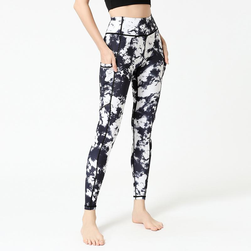 New women's yoga pants with pockets outdoor fitness yoga leggings high elastic print sports leggings