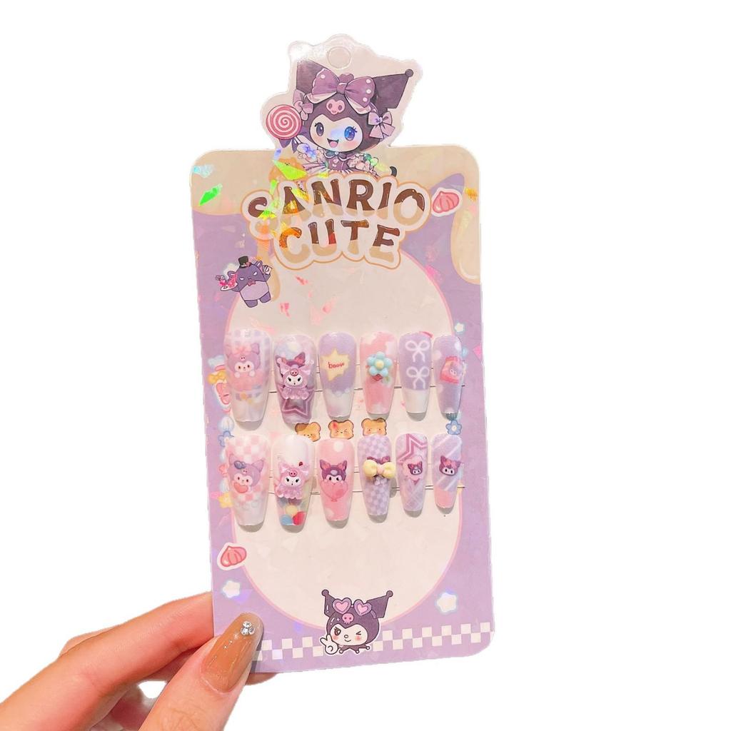 Kuromi samolepky na nehty pro děti - Dlouhé, odnímatelné kreslené tipy na nehty pro malé holčičky