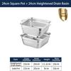 304 Stainless Steel Square Perforated Strainer Flat Bottom with Side Handles Colander for Washing Vegetables Marinating Tray