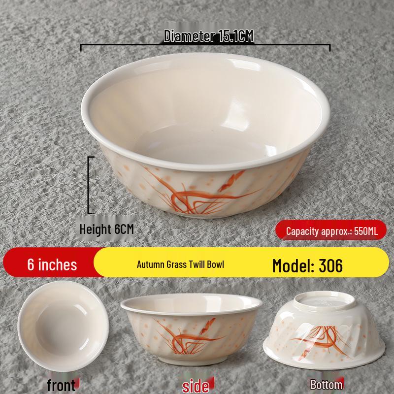 Durable Melamine Wide Mouth Ramen Bowl - Autumn Grass Design, Perfect for Noodles, Wontons, Mala Tang, and Luosifen.