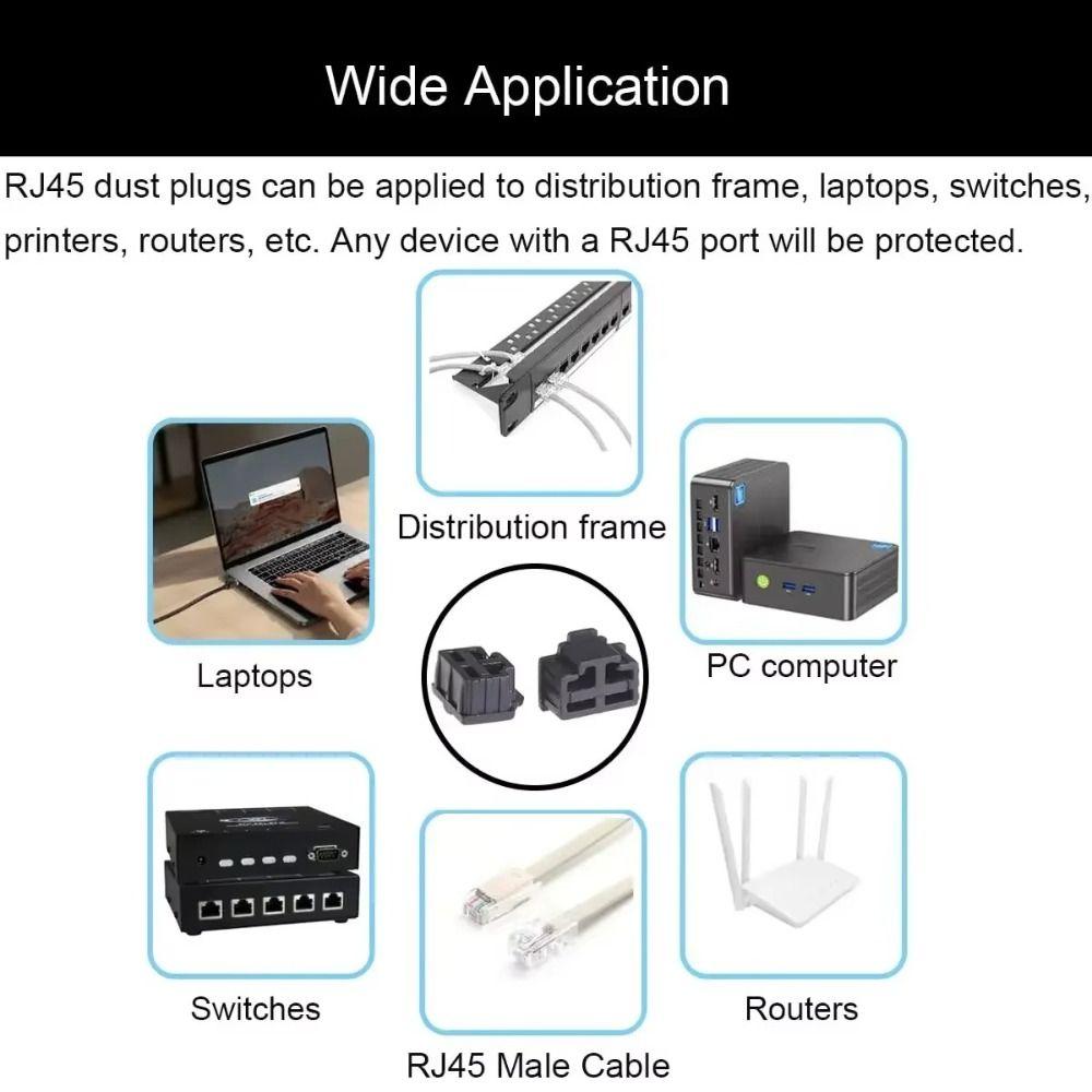 20pcs New Silicone RJ45 Dustplugs Durable Black Transparent Ethernet Hub Port Cover Port Protector Plug