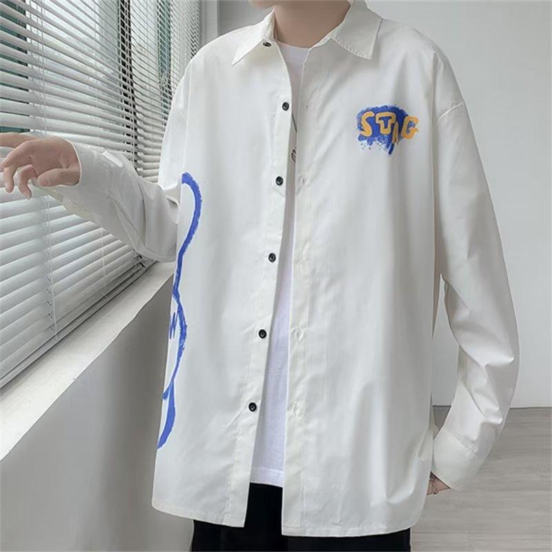 New National Fashion Retro Splash-Ink Tie-Dyed Pattern Long-Sleeved Shirt Men's and Women's Student Inner Shirt Teen's Top Coat