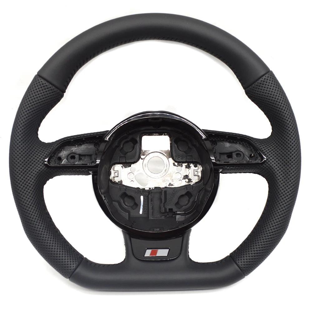 Suitable for A4 B8 A3 8V A4 A5 A7 Q3 Q5 Q7 Black Stitching All Leather Perforated Flat Bottomed Steering Whee