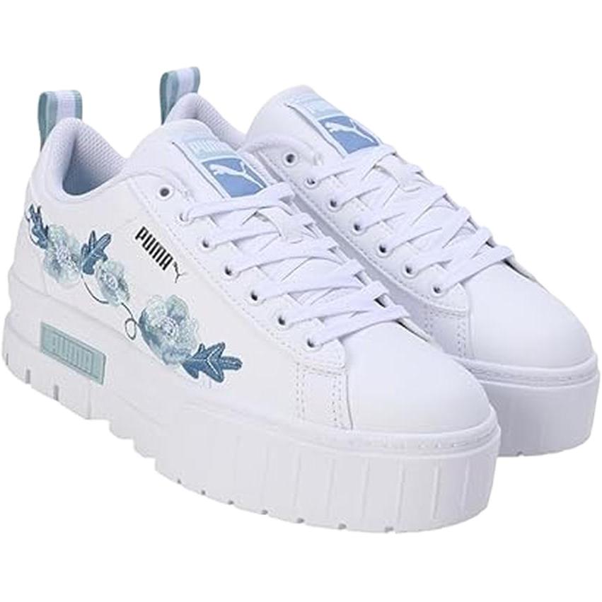Puma Mayze Embroidery Versatile Comfortable Low-Top Kids Sneakers Kids sneakers White Green 397281-02