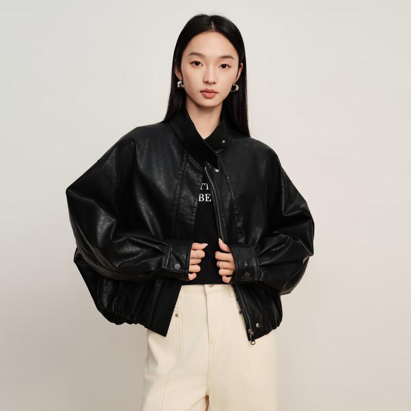 Elva' Island Women's Casual PU Leather Short Jacket