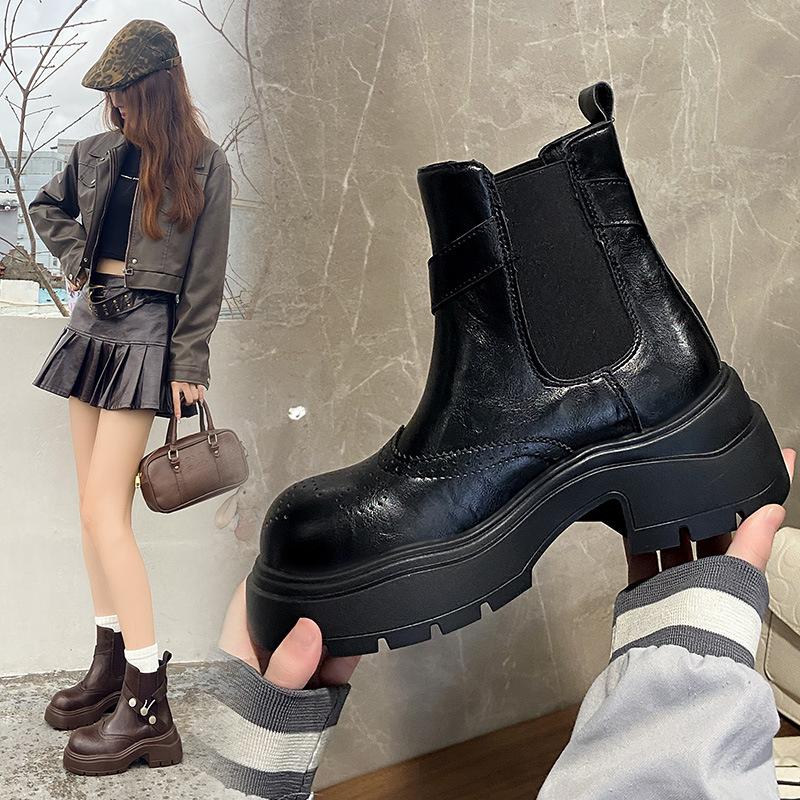 European 2025 autumn and winter new comfortable Chelsea women's heightened British style thick-soled big-headed Martin boots