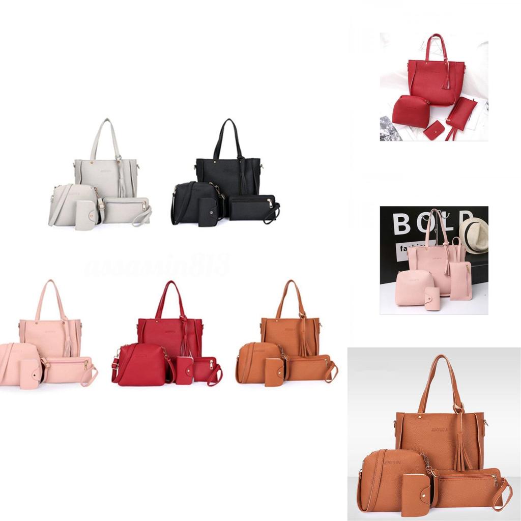 Elegant Women Leather Handbag Set With Shoulder Bags Tote Purse And Messenger Satchel