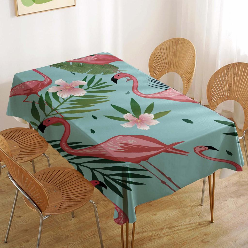 Tropical Flamingo Rectangular Polyester Tablecloth for Dining and Coffee Tables