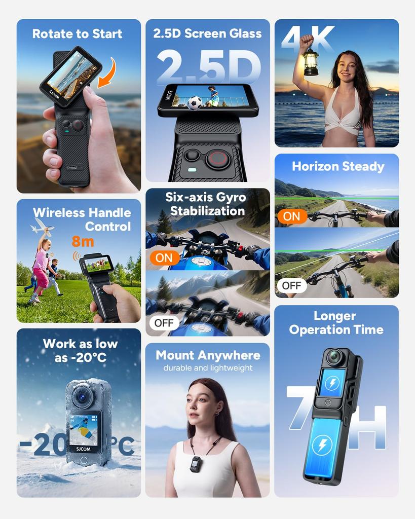 SJCAM C400 4K Pocket Vlog Camera Compact Action Camera with Image Stabilization Handlebar Controller Battery Life Dual Touchscreen Handheld Camera POV