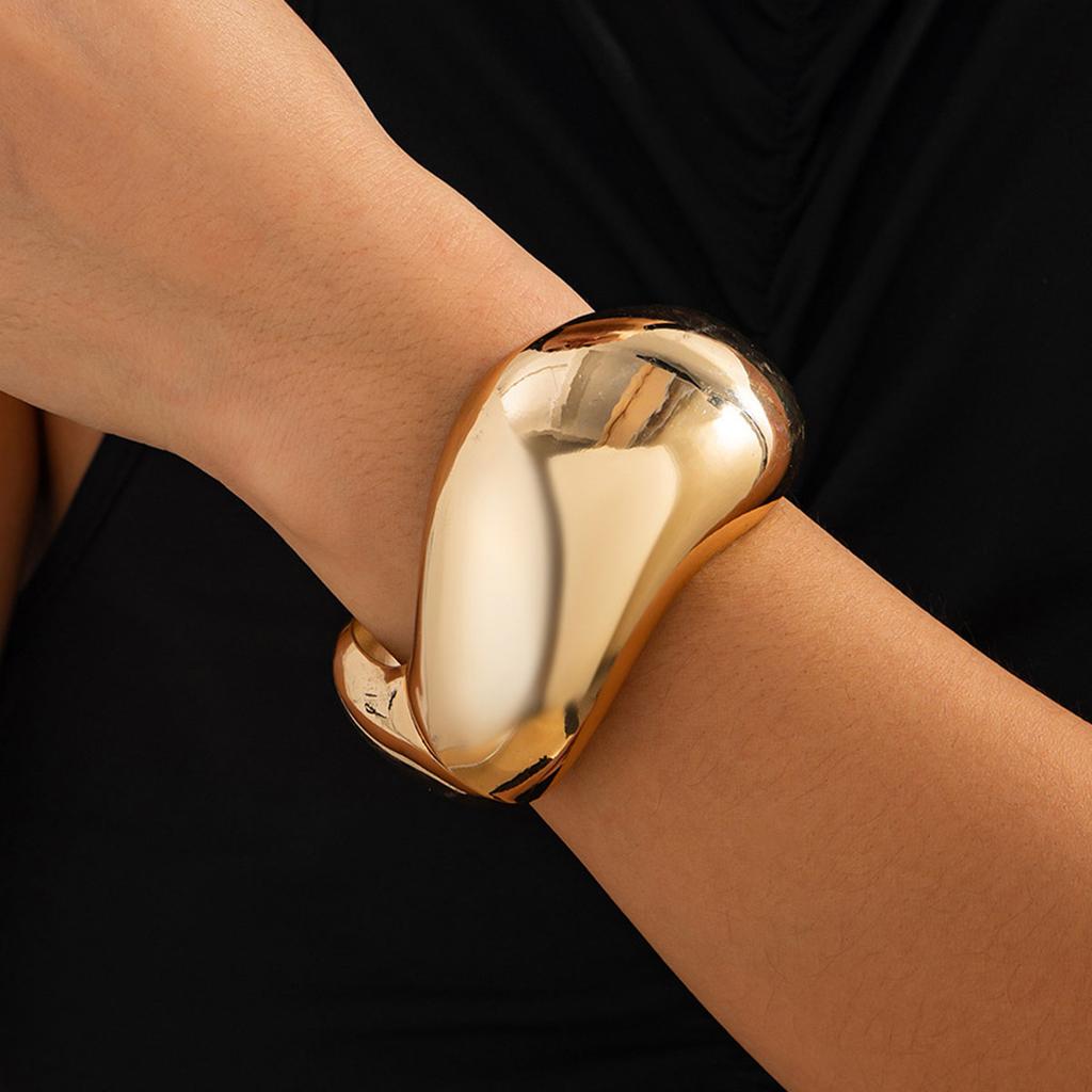 Exaggerated Punk Irregular Wide Cuff Chunky Bangle Vintage Gold Color Spring Bangles Bracelets For Women Men Jewelry