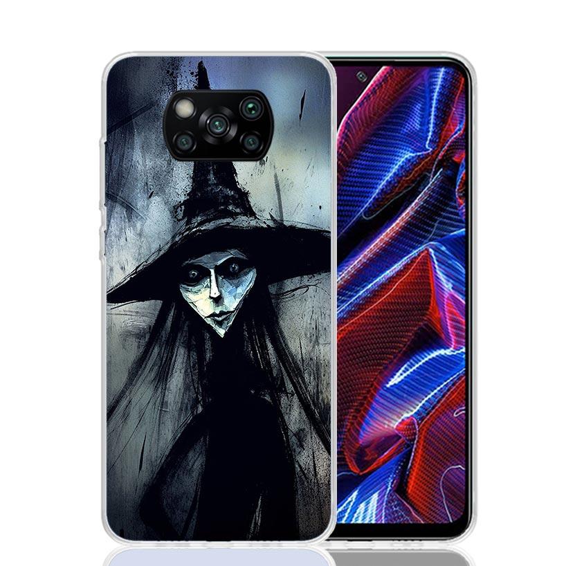Halloween Moon Witch Horror Phone Case For Xiaomi Poco X7 X6 X5 Pro F7 Ultra Redmi 15C 15 13 13C 12 12C 10 10A 10C 9 9A 9C 9T Co