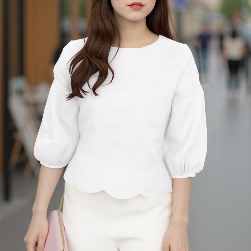 

ZANZEA Женская повседневная однотонная свободная блузка с круглым вырезом и рукавом 3/4 3XL белый