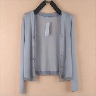 Female Spring and Summer Solid Color Thin Simple Knit Sweater Long Sleeve Oversized Button Sun Protection Outerwear