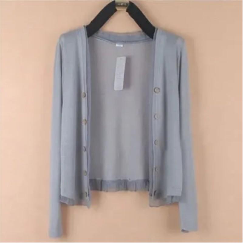 

Female Spring and Summer Solid Color Thin Simple Knit Sweater Long Sleeve Oversized Button Sun Protection Outerwear M сірий