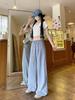 Korean Retro Colorblock Ice Silk Wide-Leg Summer Pants for Women