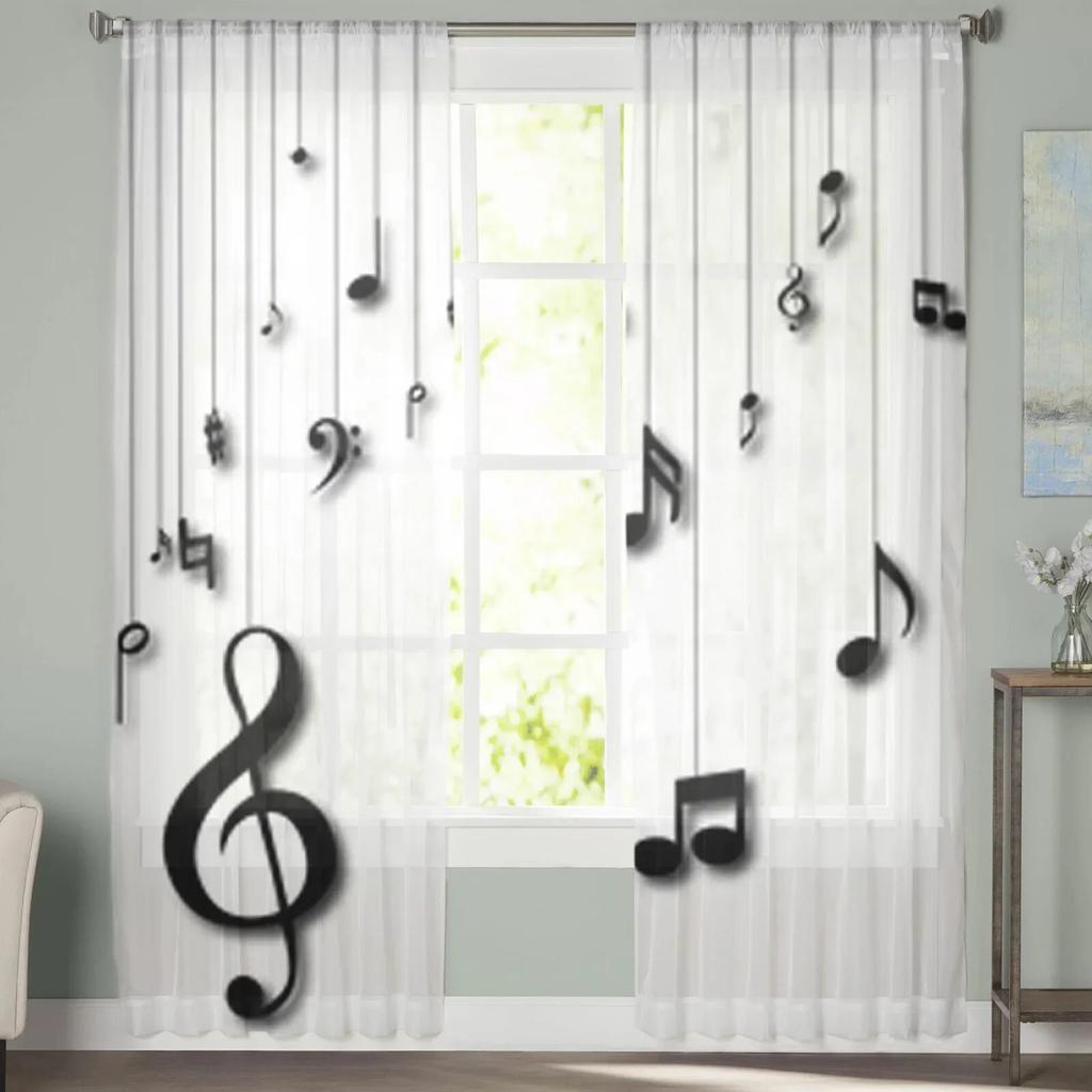 Durchsichtige Vorhänge mit Musiknoten, für Schlafzimmer, Voile-Vorhang, Wohnzimmer, Fenster, durchsichtige Vorhänge, Küche, Tüllvorhänge
