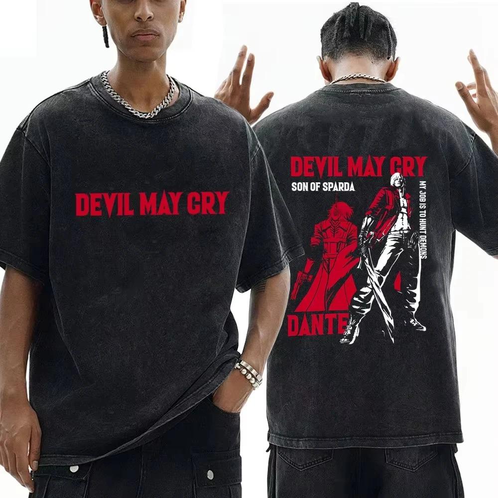 Devil May Cry 3: Dante's Awakening Vintage-Wash Graphic T-Shirt: Double-Sided Design Featuring Dante Character Art & Game Title