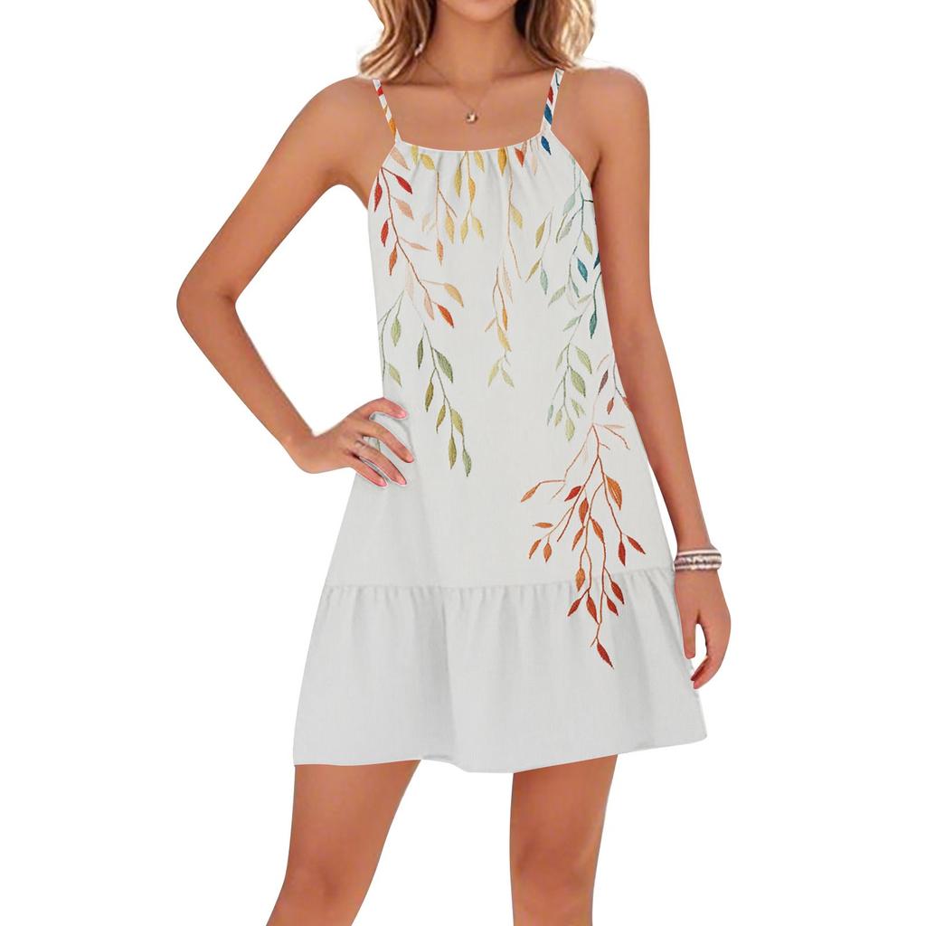 Damen Lässige Rundhals Verstellbare Träger Strand Rückenfreie Kleider