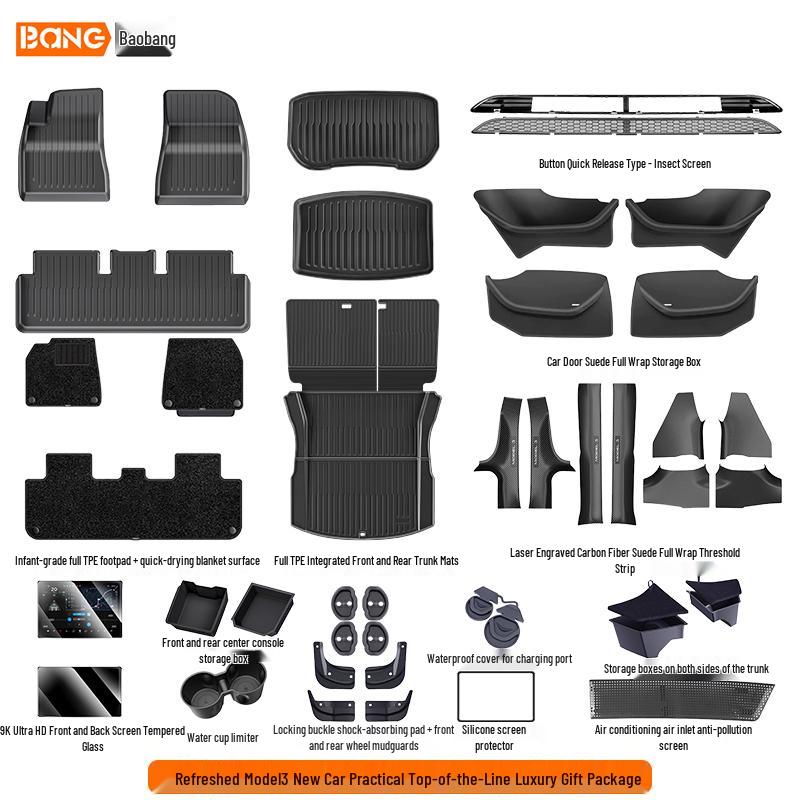 Tesla Model Y & 3 Refresh TPE Interior Floor Mats - Full Set Protection Accessories