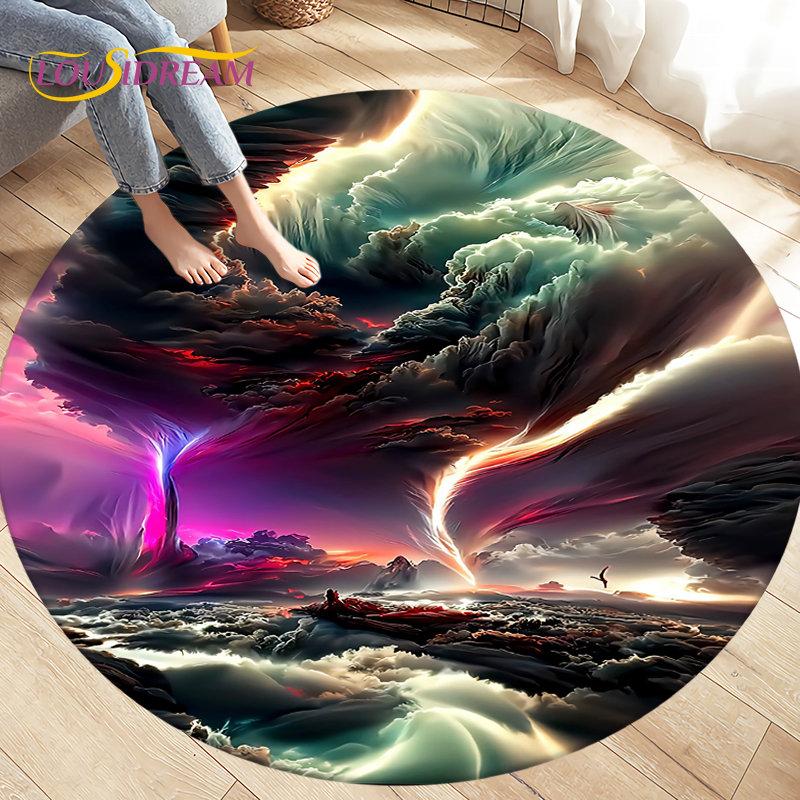 3D Natural ,Tornado, Cloud Area Rug,Round Carpet Rug for Living Room Bedroom Sofa Decoration,Kid Play Game Non-slip Floor Mat