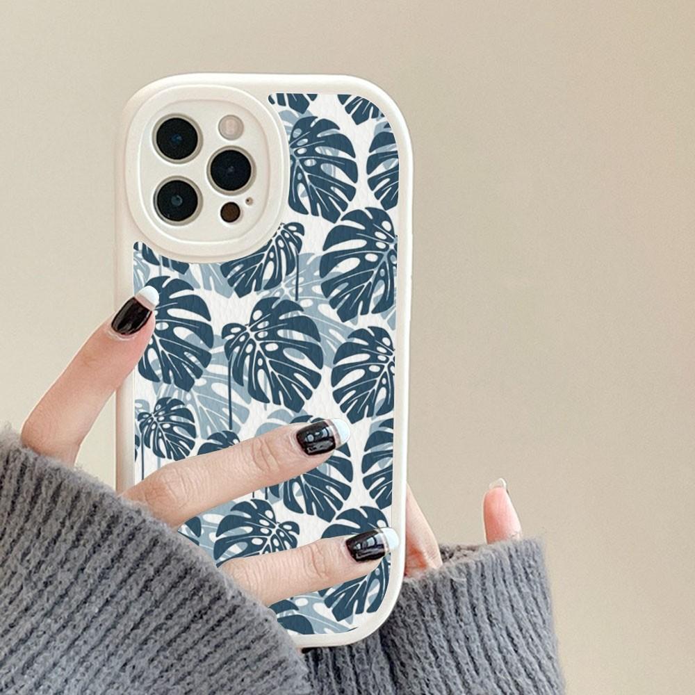 Blad Monstera Grön Telefonfodral Hårt Läder För IPhone 14 13 12 Mini 11 14 Pro Max Xs X Xr 7 8 Plus Fodral