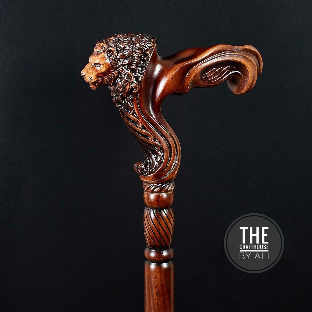 Wooden Lion Walking Stick Cane Ergonomic Palm Grip Handle Victorian walking stick cane walking stick  costume walking cane