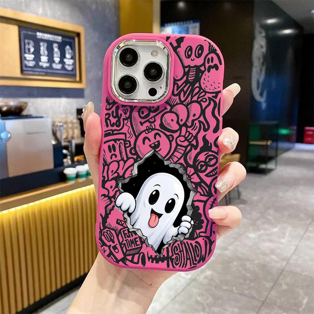 Phone Case: 2D Flat Design Suitable for iPhone 18 17 16 15 14 13 Pro Protective Case, Couple Style, Little Ghost, Christmas and Halloween Gifts
