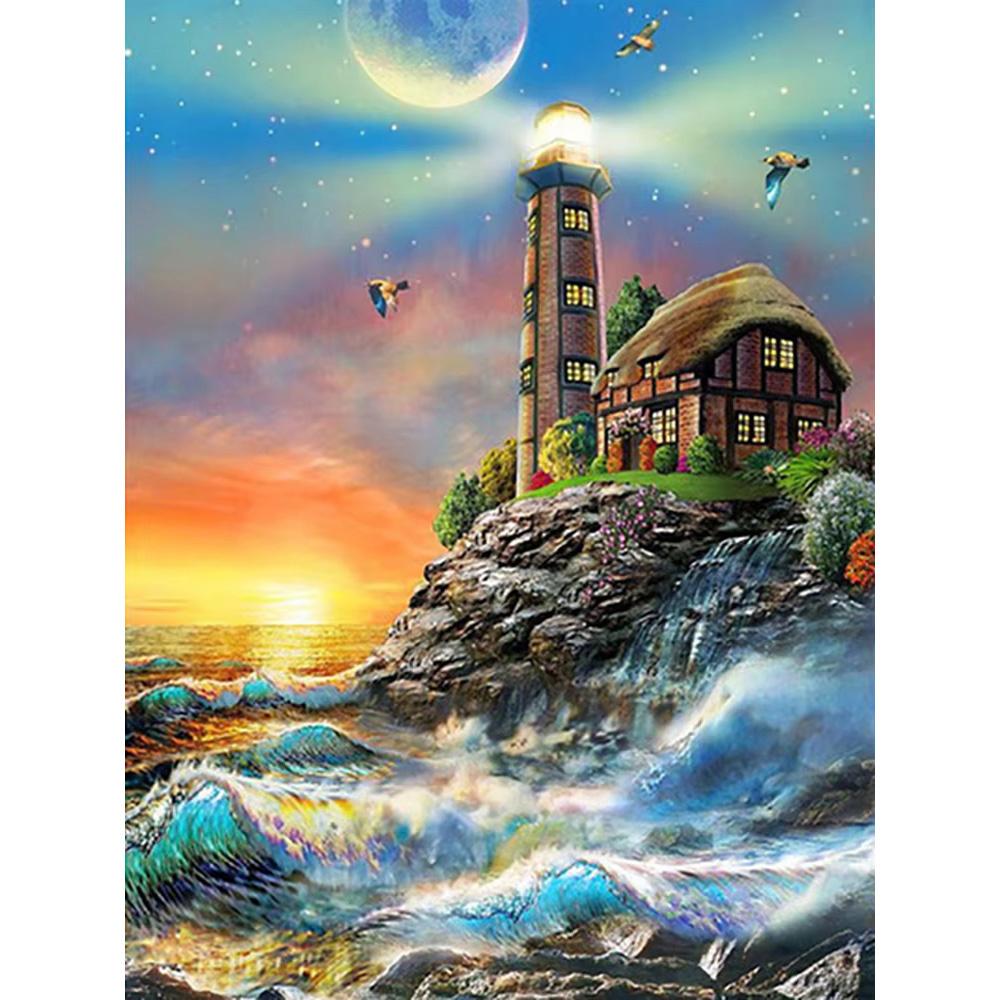 5D DIY Diamond Painting Sea Scenery Architecture Diamond Embroidery Painting Full Round Diamond Mosaic DIY Home Decor Gifts