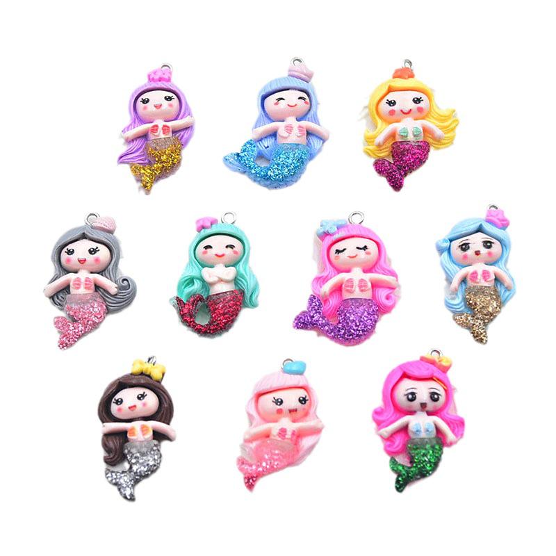 Mermaid Glitter Resin Keychain Cartoon Figure Pendant
