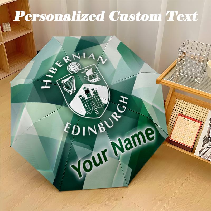 8 Rib Auto Folding Umbrella Hibernian FC Print Custom Name Text Portable Rain Gear