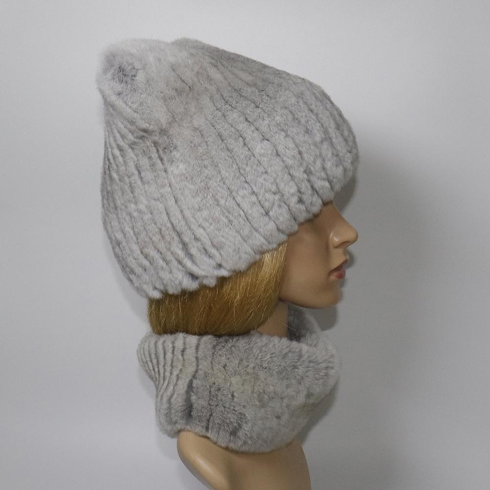 Winter Girls Fashion Fluffy Real Rex Rabbit Fur Hat Scarf Sets Warm Real Rex Rabbit Fur Cat's Ear Hats Women Good Quality Real Fur Cap Scarves