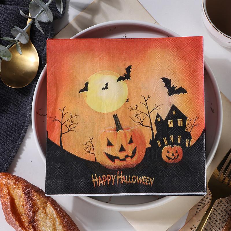 20Pcs Funny Halloween Skull Pumpkin Printed Disposable Napkin Paper Table Dinner Tissues Party Decoration