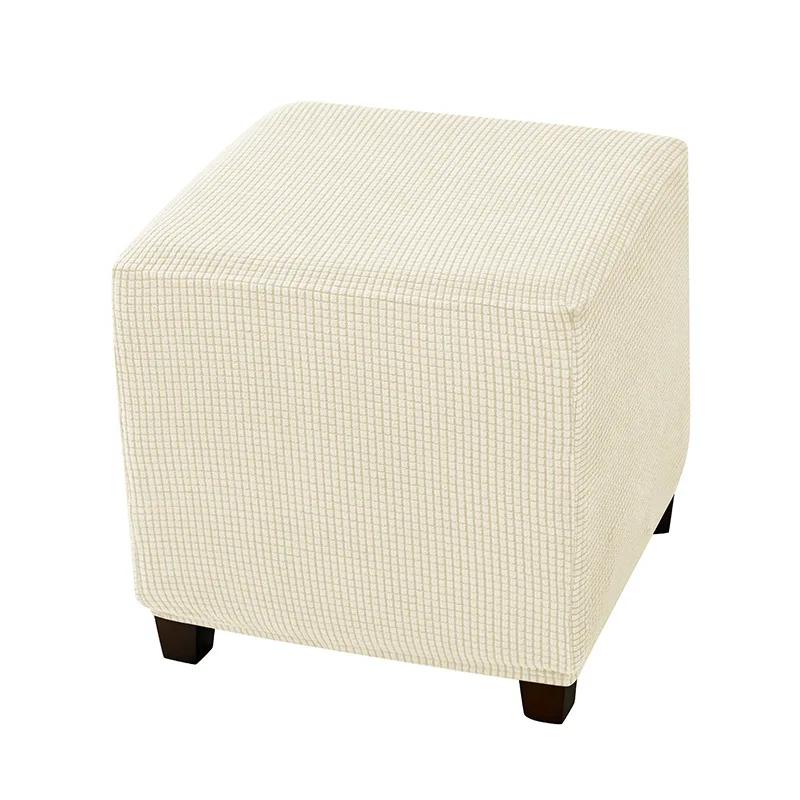 Square Elastic Ottoman Cover Polar Fleece Foot Stool Covers Stretch Footrest Slipcovers House Pouf Furniture Protector
