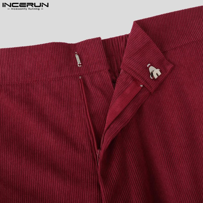 INCERUN Autumn Men Casual Loose Zip-up Elastic Waist Ruffled Wide Legs Pants Trousers