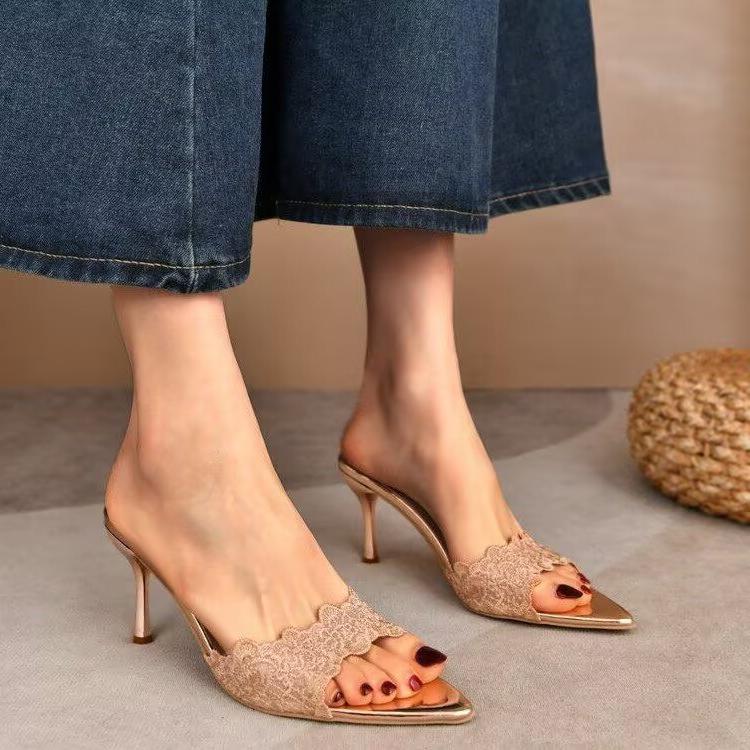 

Французское шампанское кружево вышитые остроносые туфли-лодочки на высоком каблуке женские универсальные сексуальные знаменитые с открытым носком шпильки 41