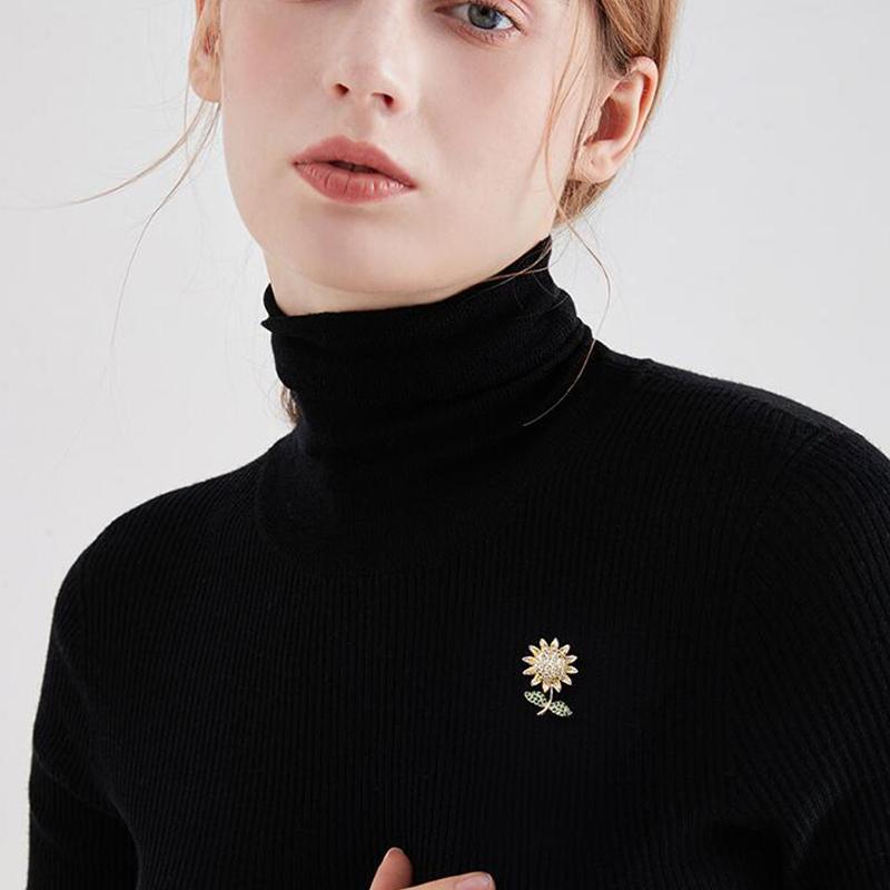Trendy Shiny Rhinestone Sunflower Brooches Anti-Light Buckle Brooch Small Pin