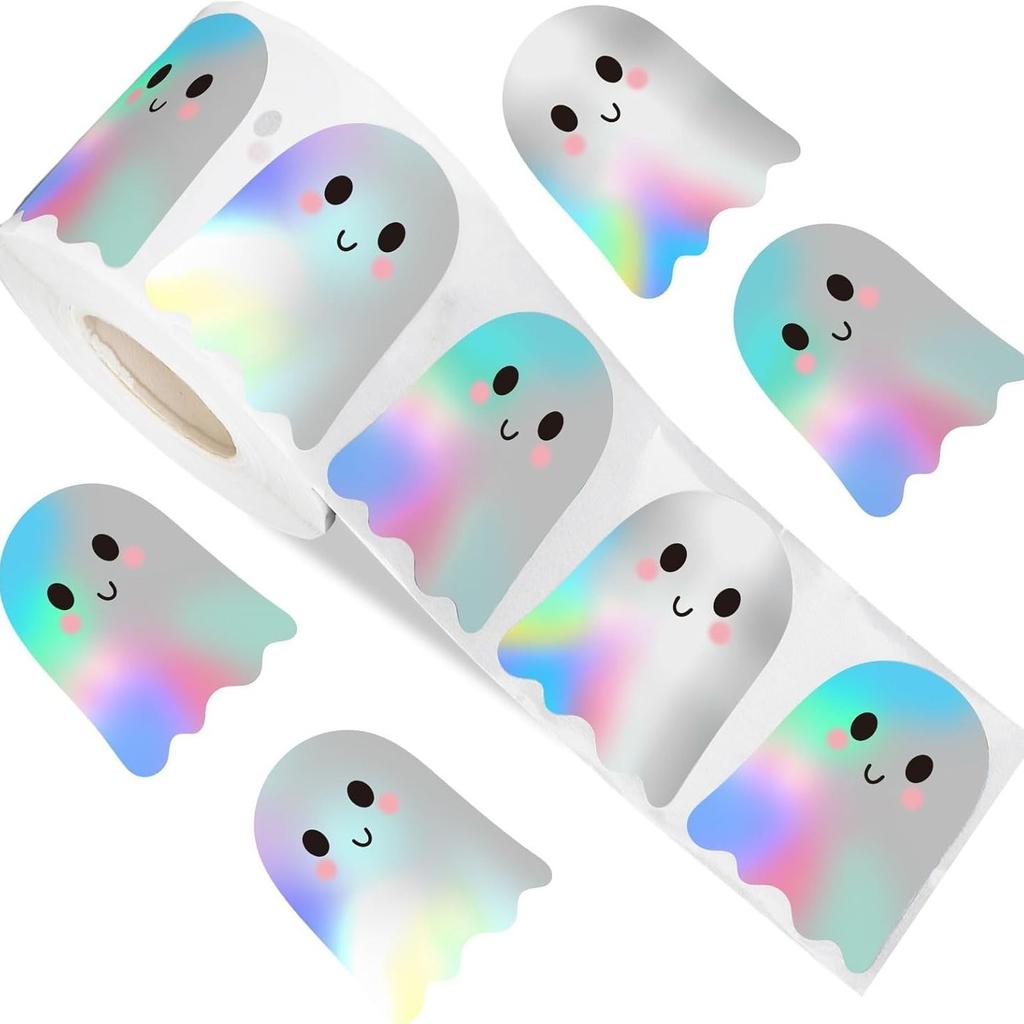 500pcs Halloween Ghost Stickers Roll Ghost Laser Stickers Decorative Self-Adhesive Paper Decals for Halloween Party Favors