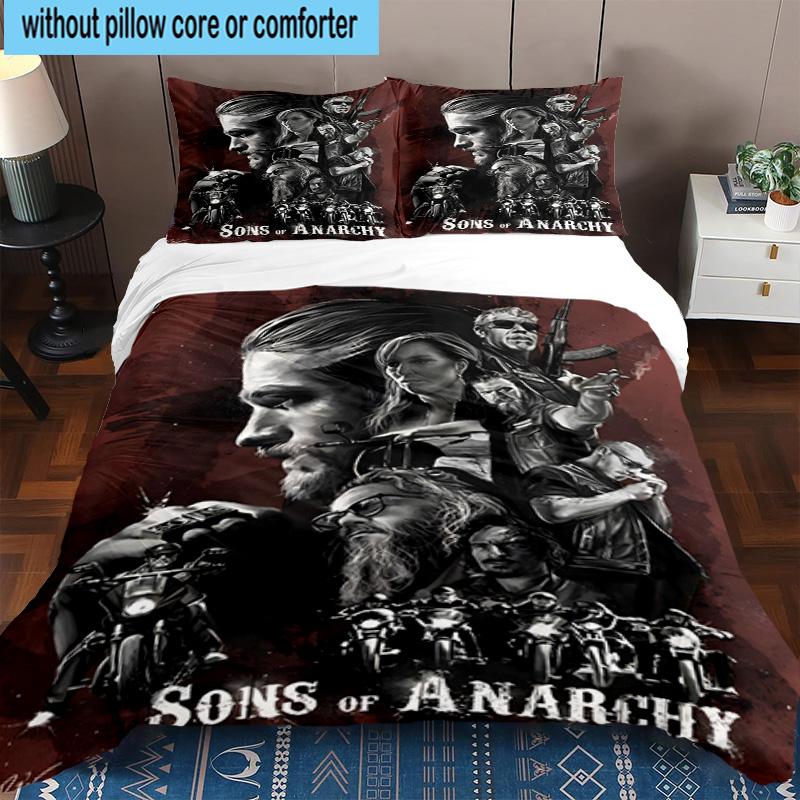3PCS Anarchy Motorcycle Club 3pcs Bedding,Including 3PCS Duvet Cover And 2pcs Pillowcases Perfect for Christmas,Ideal for Bedroom, Dormitory