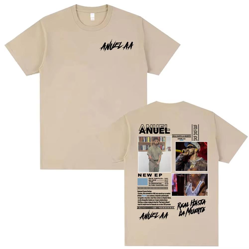 Rapper Anuel AA Real Hasta La Muerte Album Graphic 100cotton Tshirt Unisex Oversized Fashion Hip Hop Oneck Casual Retro shirts
