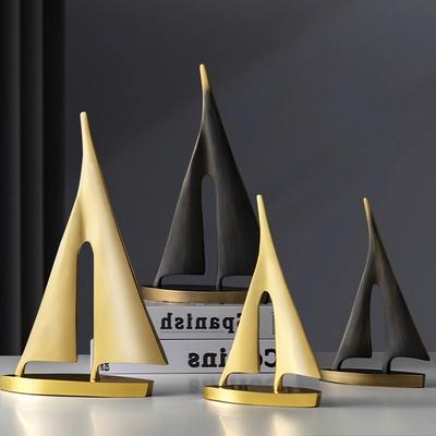 Metal Handicrafts Golden Sailing Ship Geometric Ship Sculpture Sailboat Sailing Boat Yacht Home Decoration Accessories