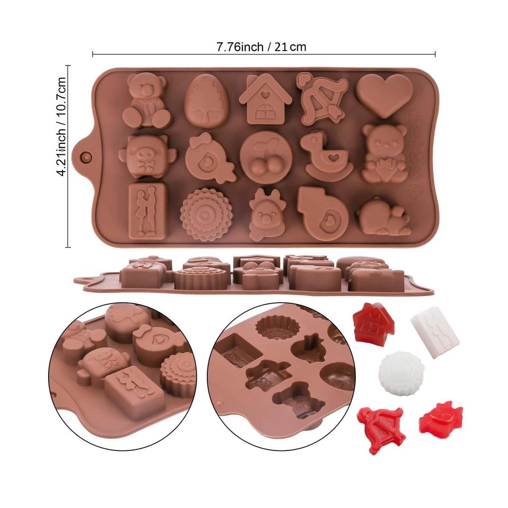 Luxer Silicone Chocolate Molds for Candy or Jelly, 15 Figurines Toys, 21x10.7 cm