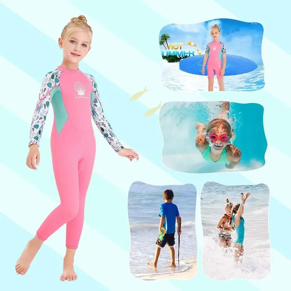 Girls Wetsuit Diving Suit 2.5MM Neoprene  Swimsuit  Long Sleeve  Surfing Jellyfish Clothing Swimwear for Cold Water