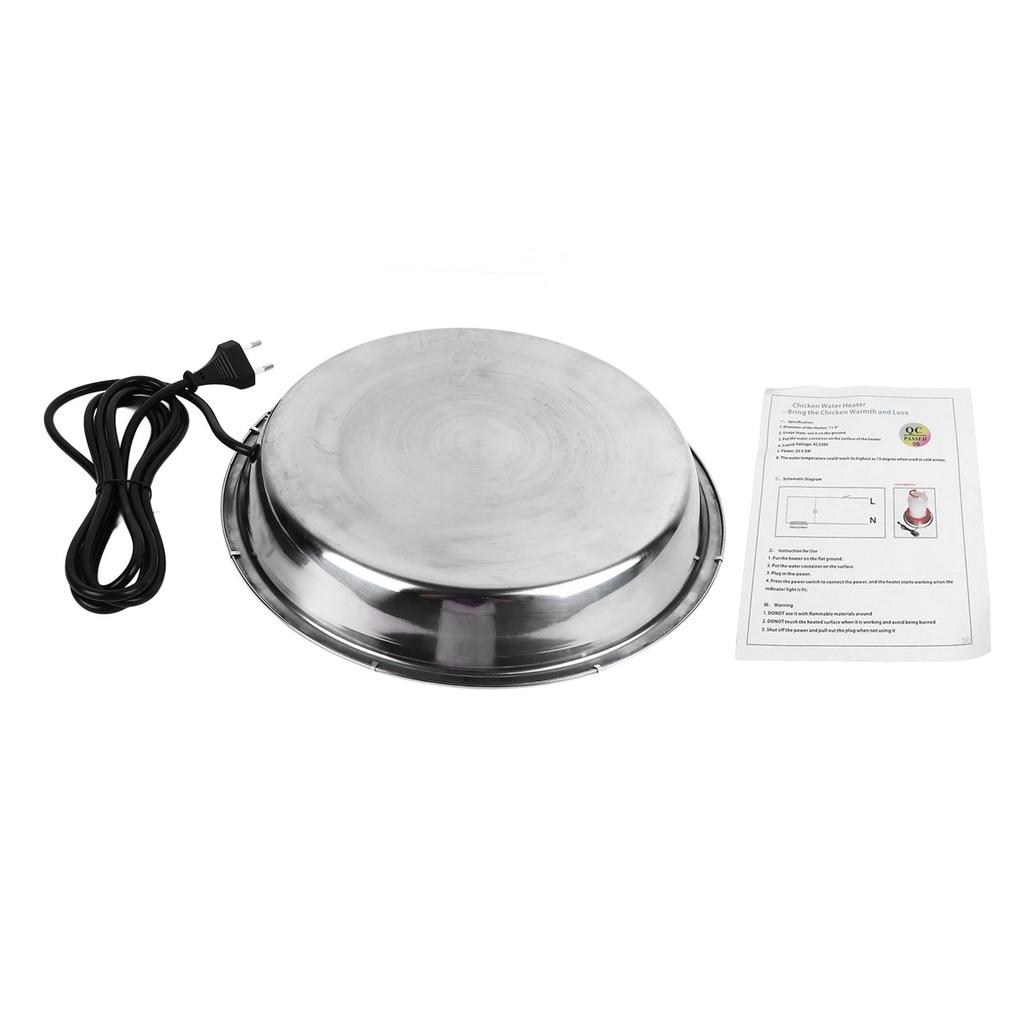 Adăpător Păsări Bază Încălzită Rezistent la Mușcături Oțel Inoxidabil Încălzitor Apă Pui pentru Iarnă Ștecher UE