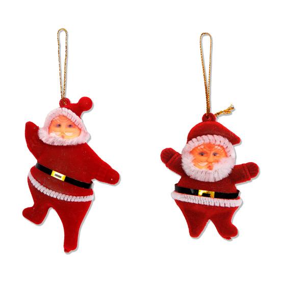 Santa Claus Ornaments 3D Flocking Santa Doll Christmas Tree Hanging Ornaments