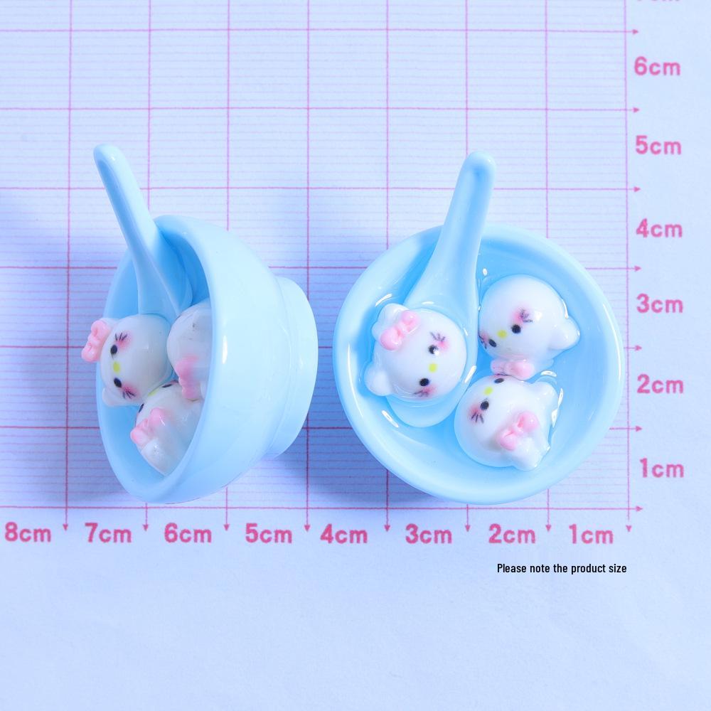 3D Handmade Animal Meatball Bowl DIY Ornament with Edible Toy Accessories - Cream Glue Resin Supplies.