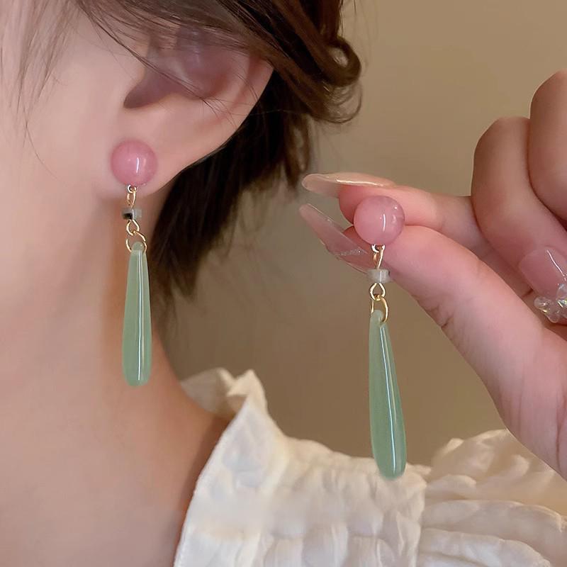 2025 New Classic Elegant Light Green Water Drop Resin Pendant Earrings for Women Girl Jewelry Accessories Gift Wholesale