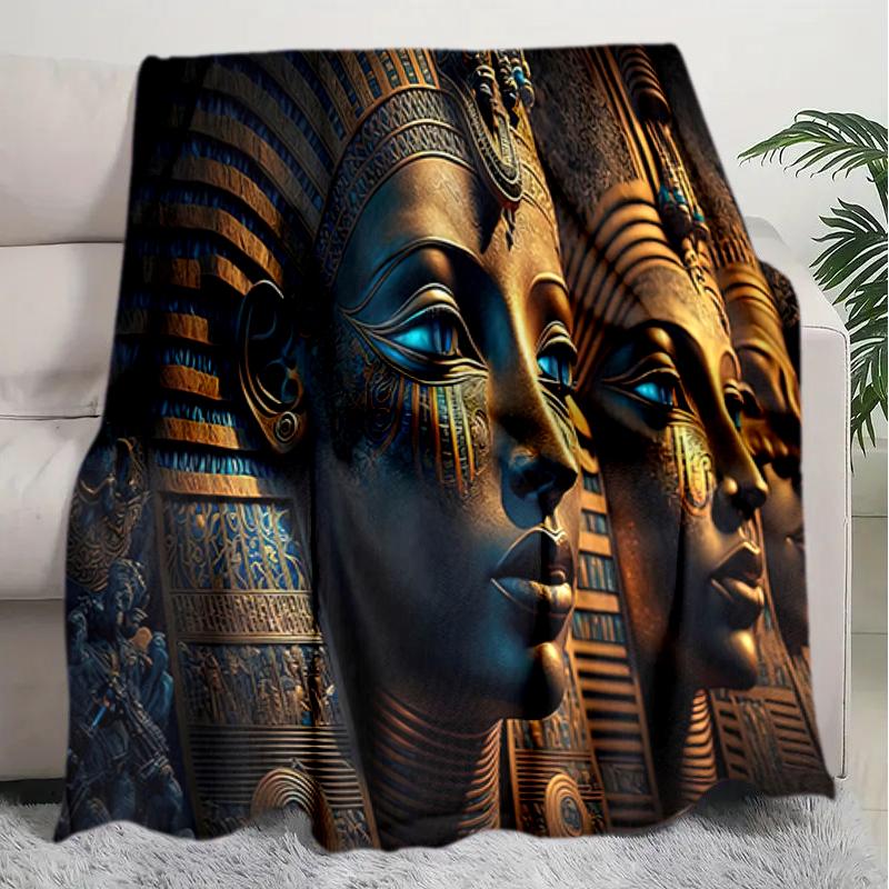 1PC Egyptian theme printed blanket, all season lightweight home office outdoor nap multifunctional blanket A6